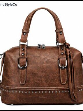 Faux Leather Vintage Doctor Satchel Crossbody Purse with Adjustable Strap